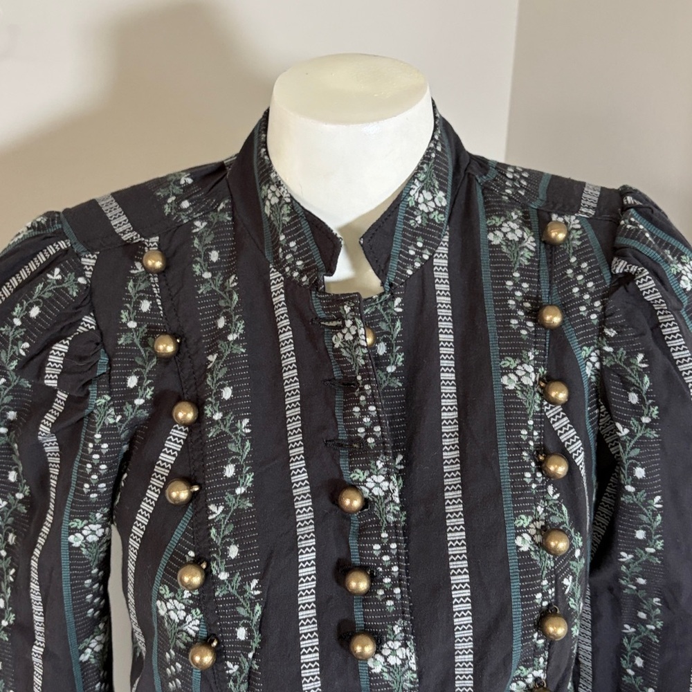 Free People Sorel Cottage Jacket Black Green Victorian Floral Stripe Sz XS NEW - Picture 5 of 13